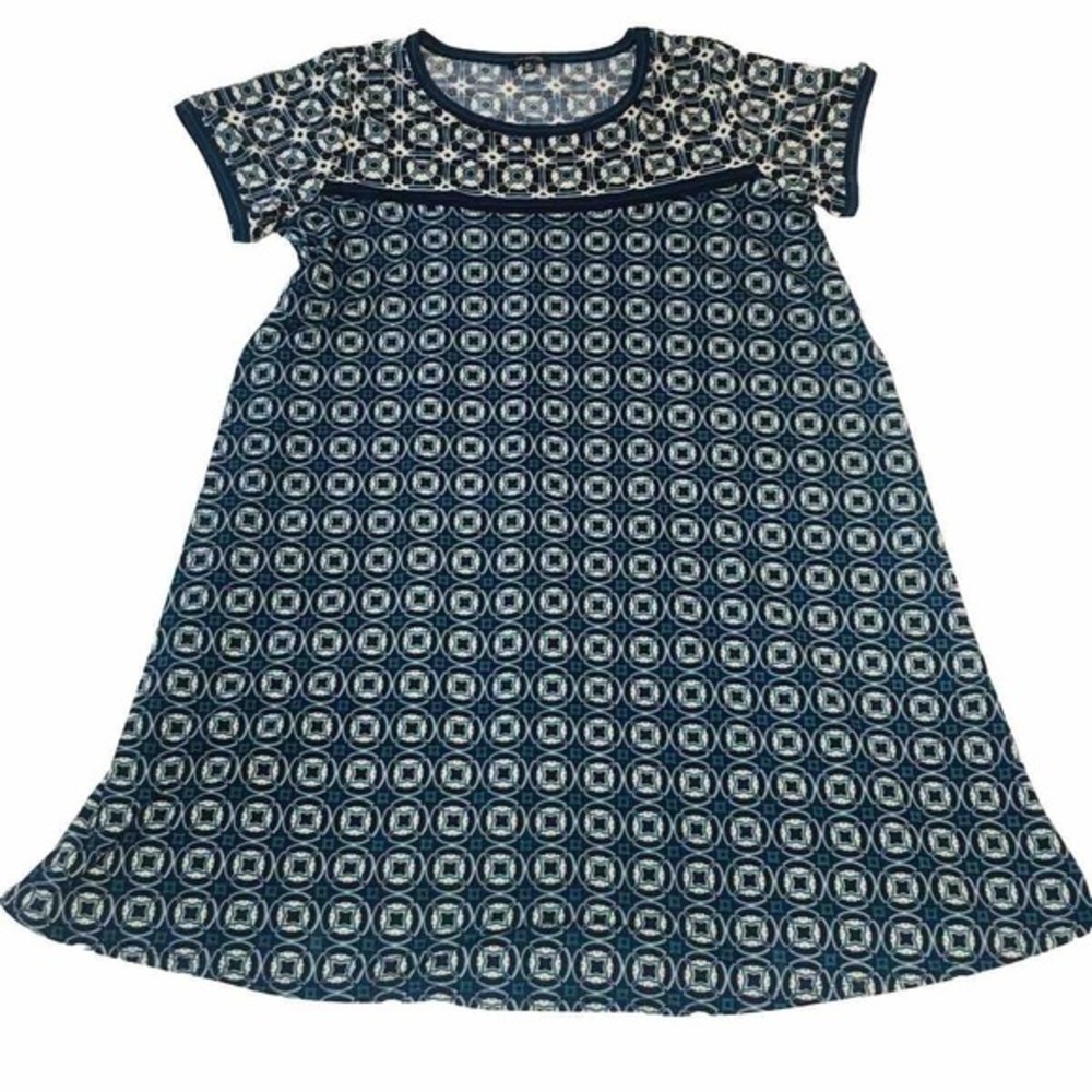 Max Edition Plus Womens‎ XXL Dress Blue Spruce Green White Print Loose Fit Boho